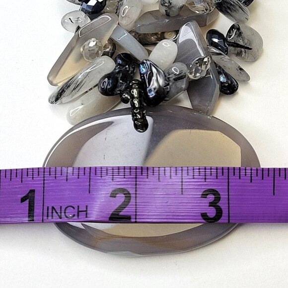 Chunky Grey Necklace,  Smoky Grey Agate Inspired Fashion Shell Chips Necklace - Picture 12 of 14